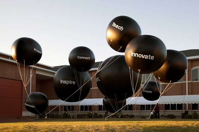 The inflatable spheres served as a focal point for arriving attendees.