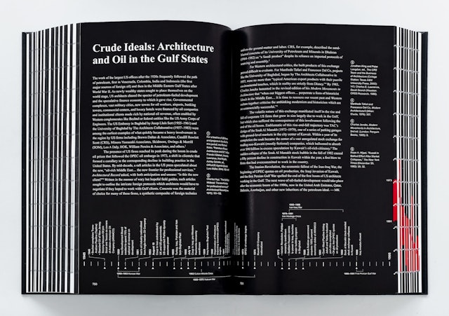 The opening spread features a timeline placing architectural events in a global historical context.