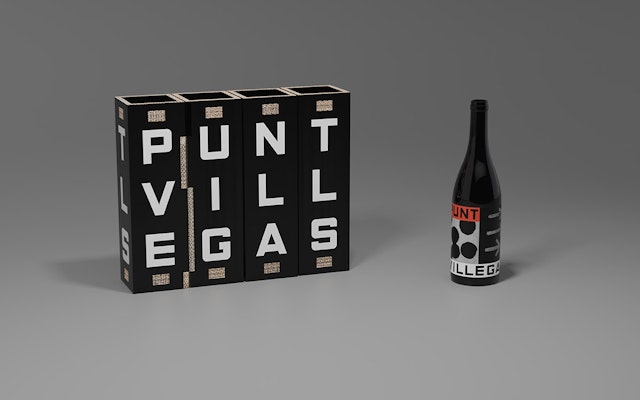Packaging for Punt Villegas wine, 2025. Designed with Matt Willey/Pentagram.