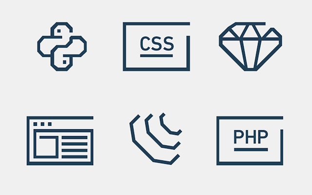 Icons for the various programming languages utilize characteristics of the DIN typeface.
