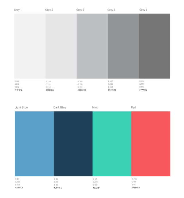 Color palette for the redesigned website.