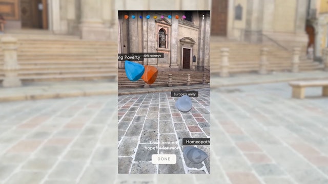 Augmented reality shows how a 3D version of the virtual sculpture would appear in a real place.