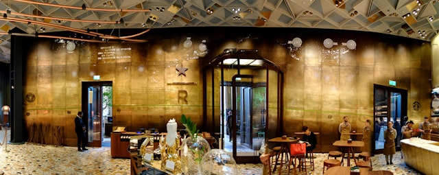 Data wall at Starbucks Reserve Roastery, Milan, 2018.