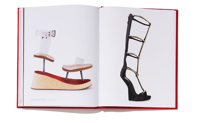 'Levitating Shoe' by Tamar Areshidze, 2011, left; 'Gladiator Boot' by Giuseppe Zanotti, 2013, right.