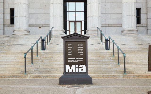The logo applied to historical signage at Mia’s seasonal entrance.