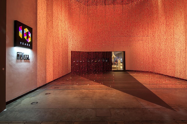 Each curtain layer has been configured to show a different viewpoint of the store's entrance