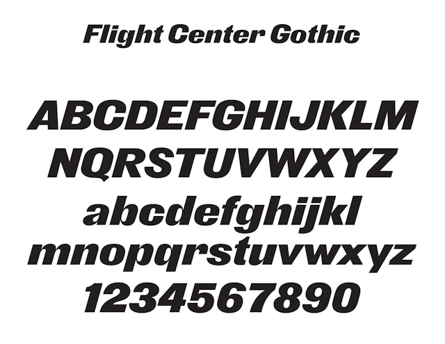 The complete Flight Center Gothic alphabet designed by Pentagram with Nick Sherman.