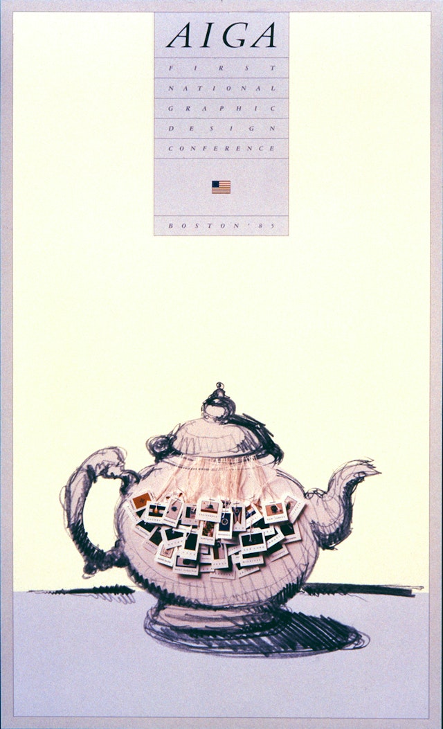 Boston Tea Party poster for AIGA First National Design Conference, 1985.