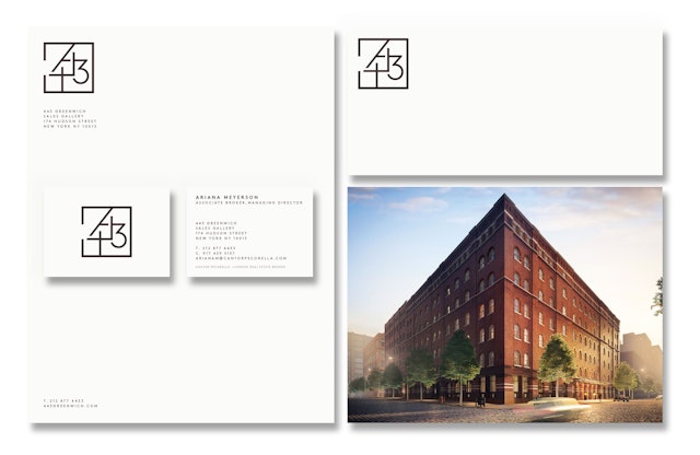 Applied to stationery and other collateral, the logo echoes the forms of the building.