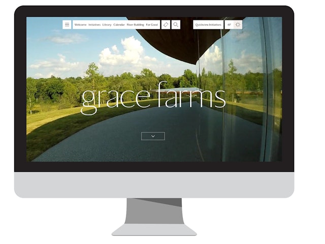 The homepage of the Grace Farms website features a video that gives a sense of the environment and architecture.