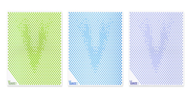 Poster designs feature pixelated patterns made of drops.