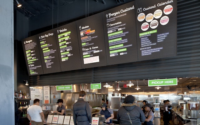 The menu board is a consistent graphic focus for all the restaurants.