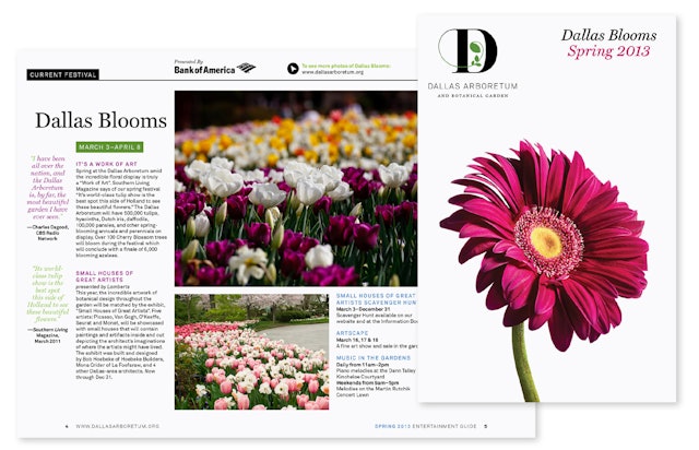 Design for a programming brochure. The featured flower will also change with each season.