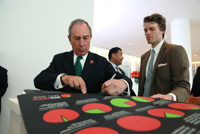 Mayor Bloomberg signing posters with our client Sahadeva Hammari, CEO of CollabFinder.