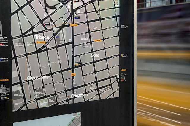 The maps use a 'heads up' orientation that corresponds to the direction the user is facing.