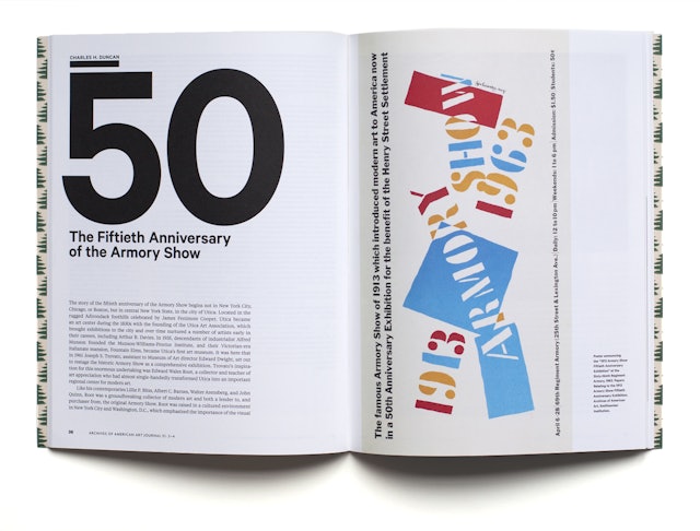 Opening spread of an article on the 50th anniversary of the Armory Show.