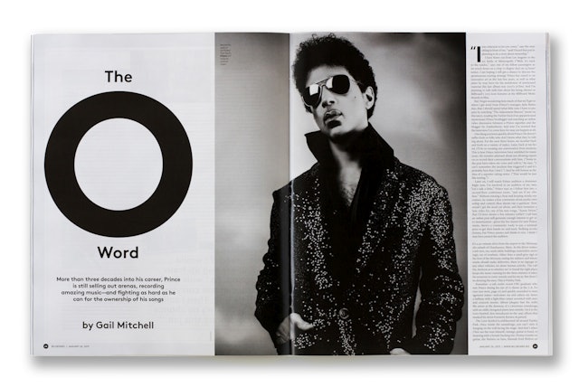 Opening spread of the cover story on Prince.