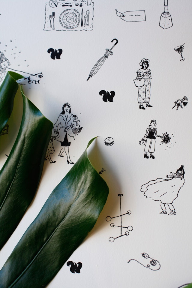 The wallpaper features drawings by illustrator Joana Avillez.