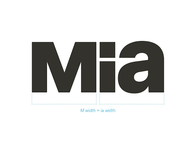 The width of the “M” is equal to the width of the “i” and “a” combined.